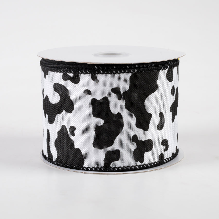 2.5" Cow Print Linen Ribbon: White & Black (10 Yards)