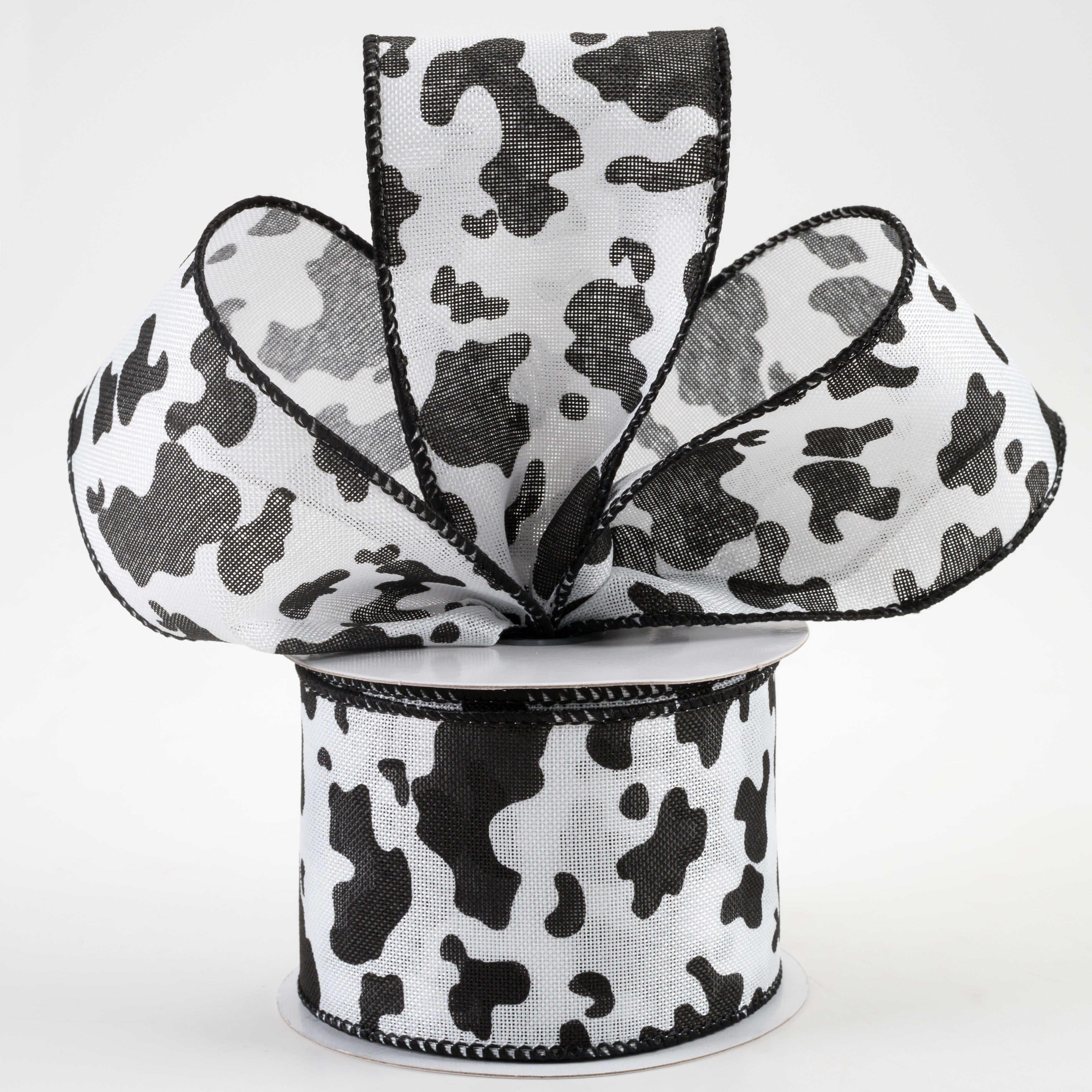 2.5" Cow Print Linen Ribbon: White & Black (10 Yards) Lifestyle Photo