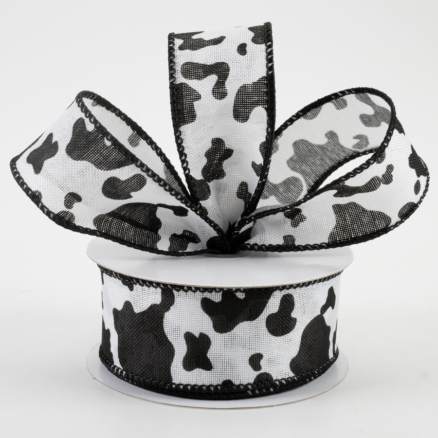 1.5" Cow Print Linen Ribbon: White & Black (10 Yards) Lifestyle Photo