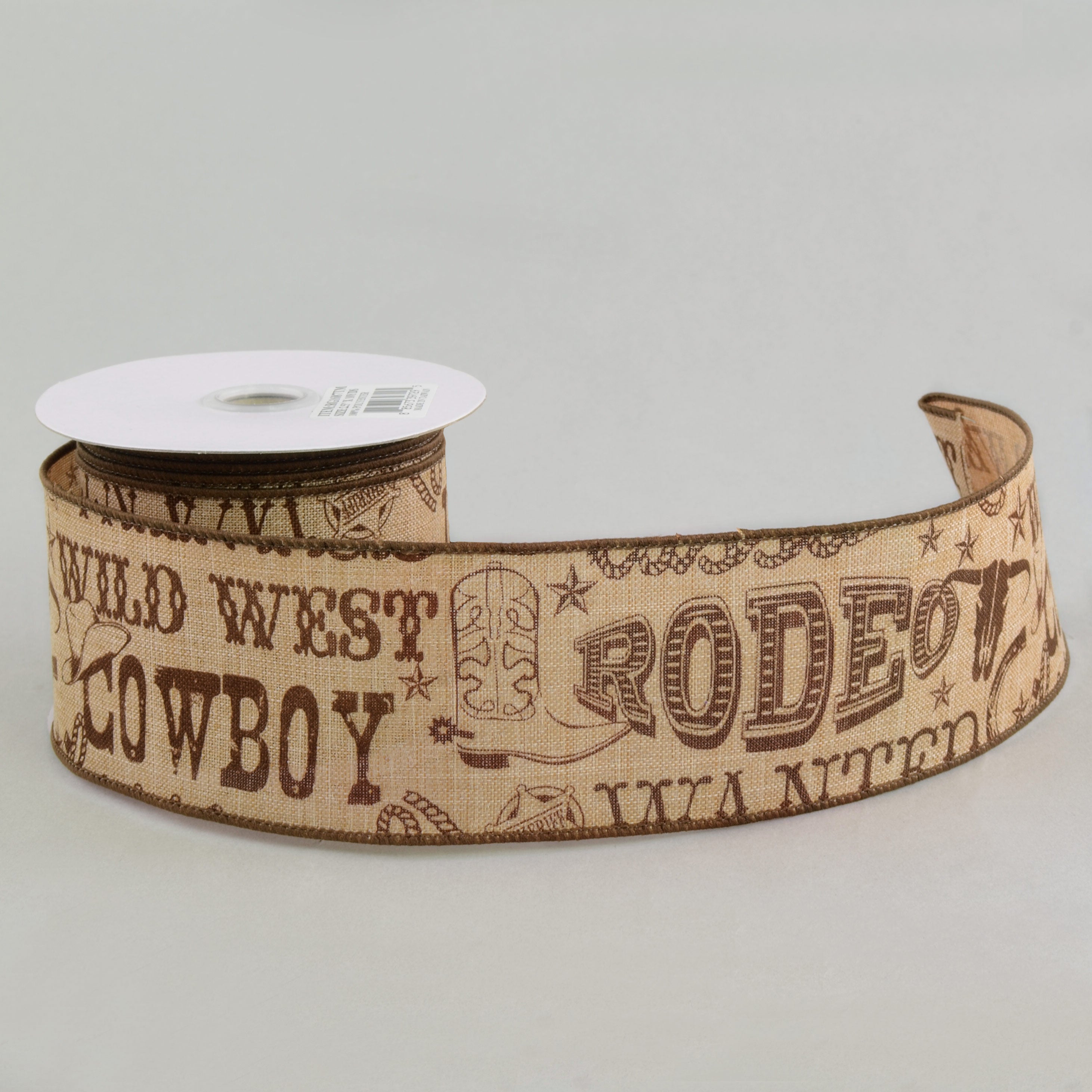 2.5" Cowboy Western Ribbon: Tan & Brown (10 Yards) detail photo 3
