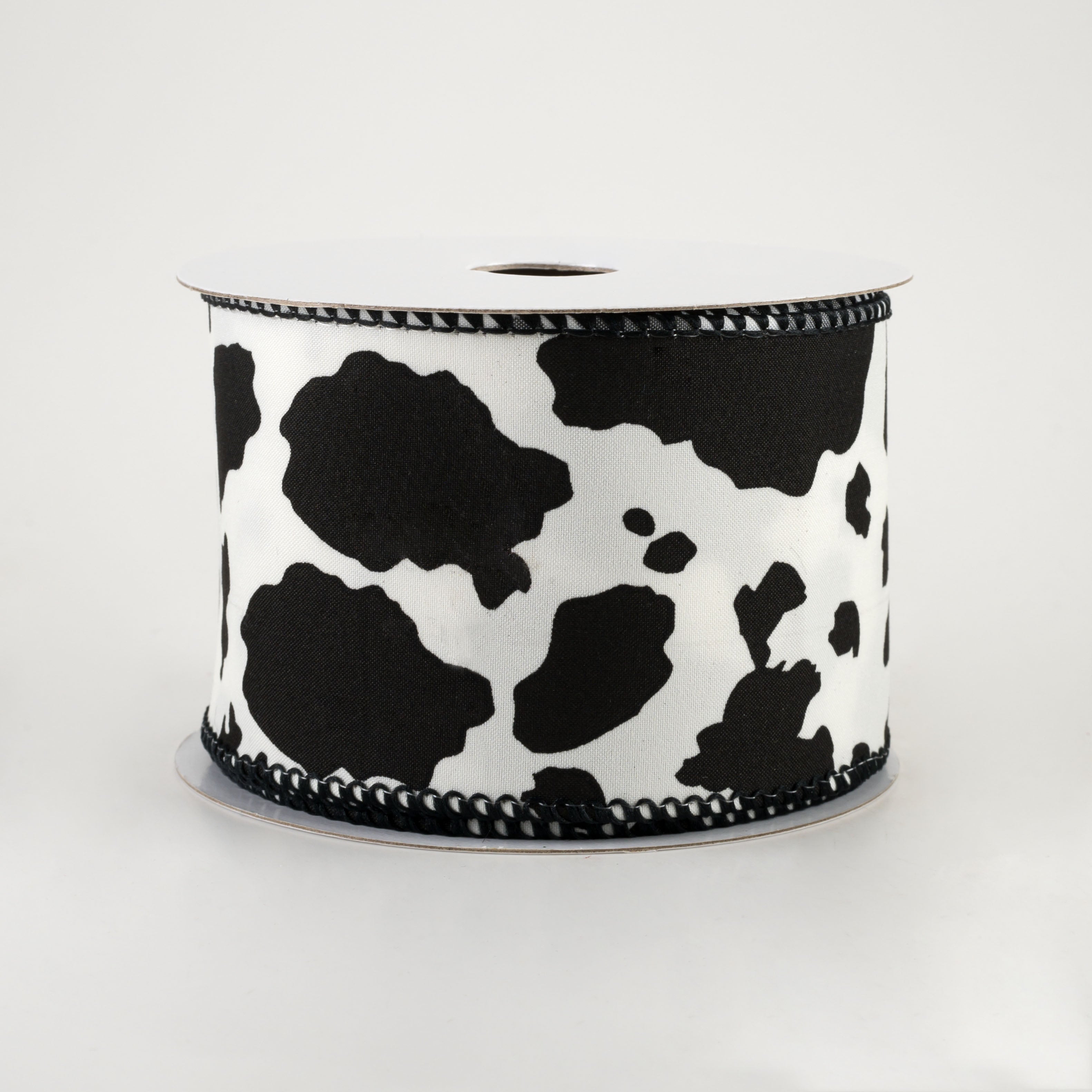 2.5" Cowhide Print Ribbon: Black & Ivory (10 Yards)