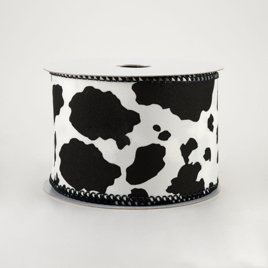 2.5" Cowhide Print Ribbon: Black & Ivory (10 Yards)