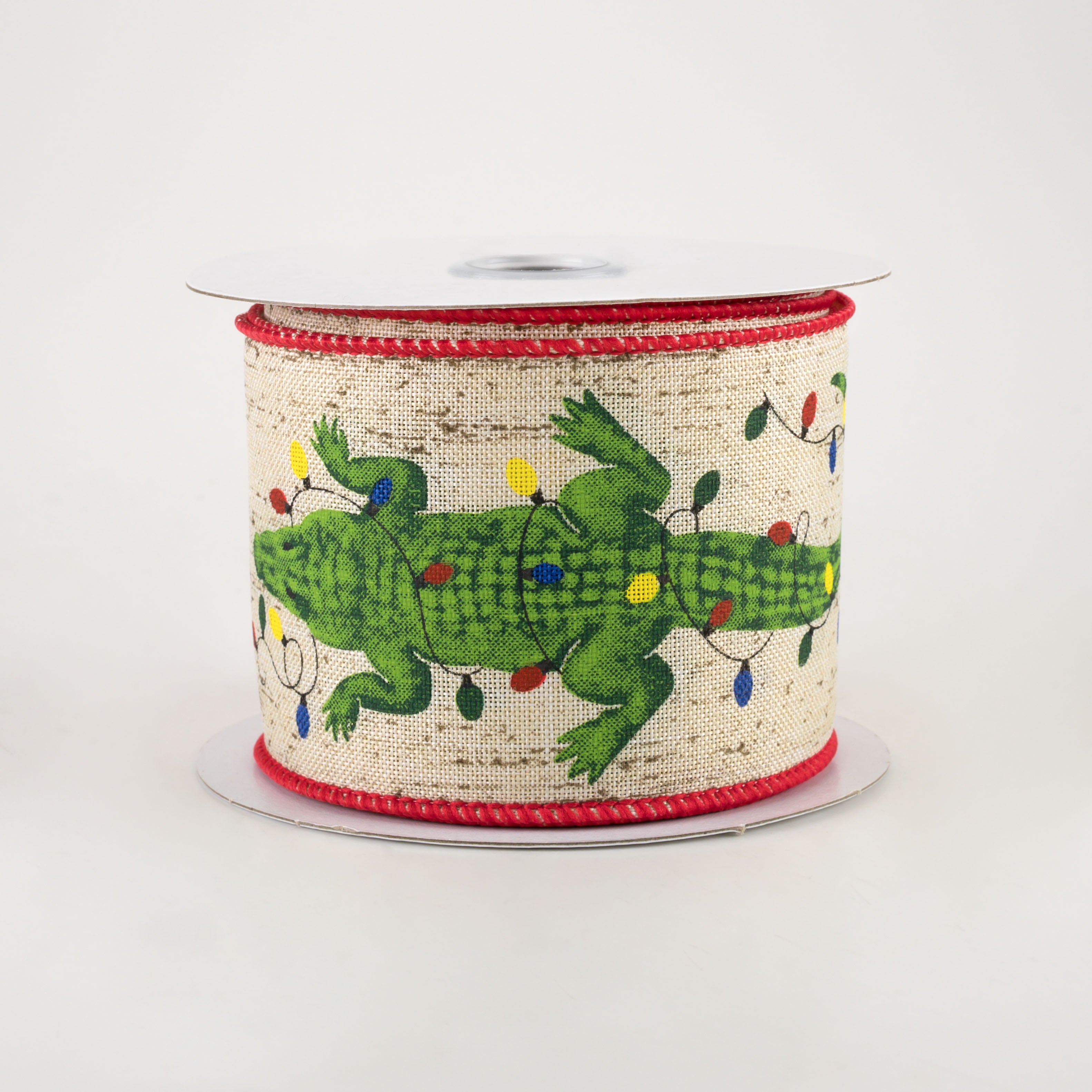 2.5" Crawfish, Alligator, Vintage Christmas Lights Ribbon: Cream (10 Yards)