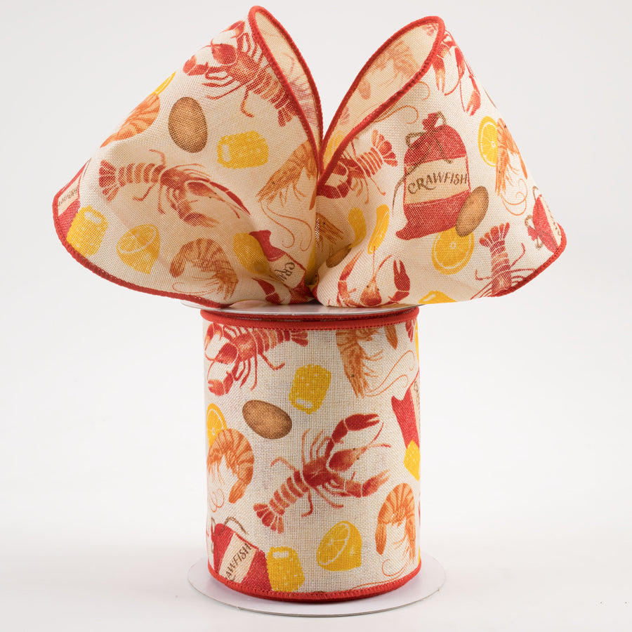 4" Crawfish Boil Ribbon: Cream (10 Yards) Lifestyle Photo