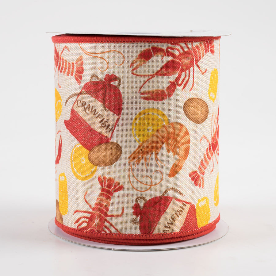 4" Crawfish Boil Ribbon: Cream (10 Yards)