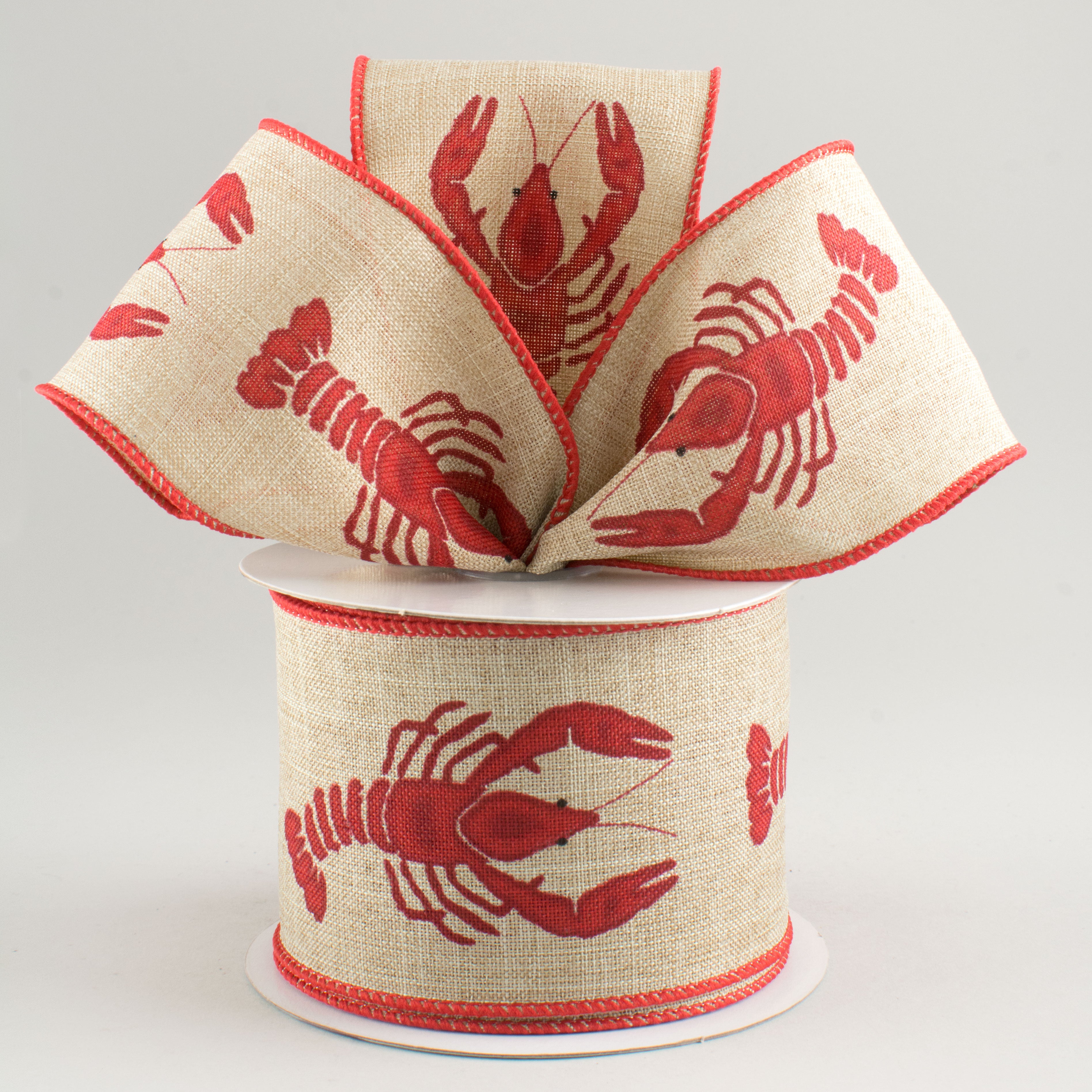 2.5" Crawfish Ribbon: Natural & Red (10 Yards) Lifestyle Photo
