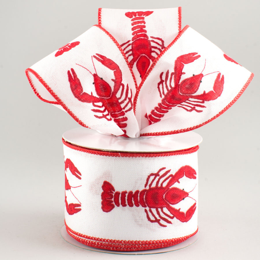 2.5" Crawfish Ribbon: White & Red (10 Yards) Lifestyle Photo