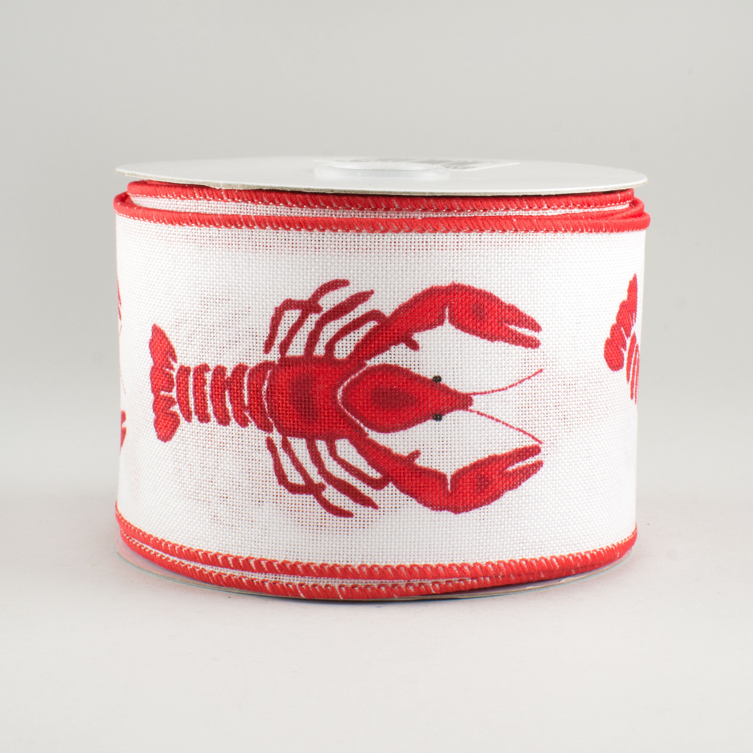 2.5" Crawfish Ribbon: White & Red (10 Yards)