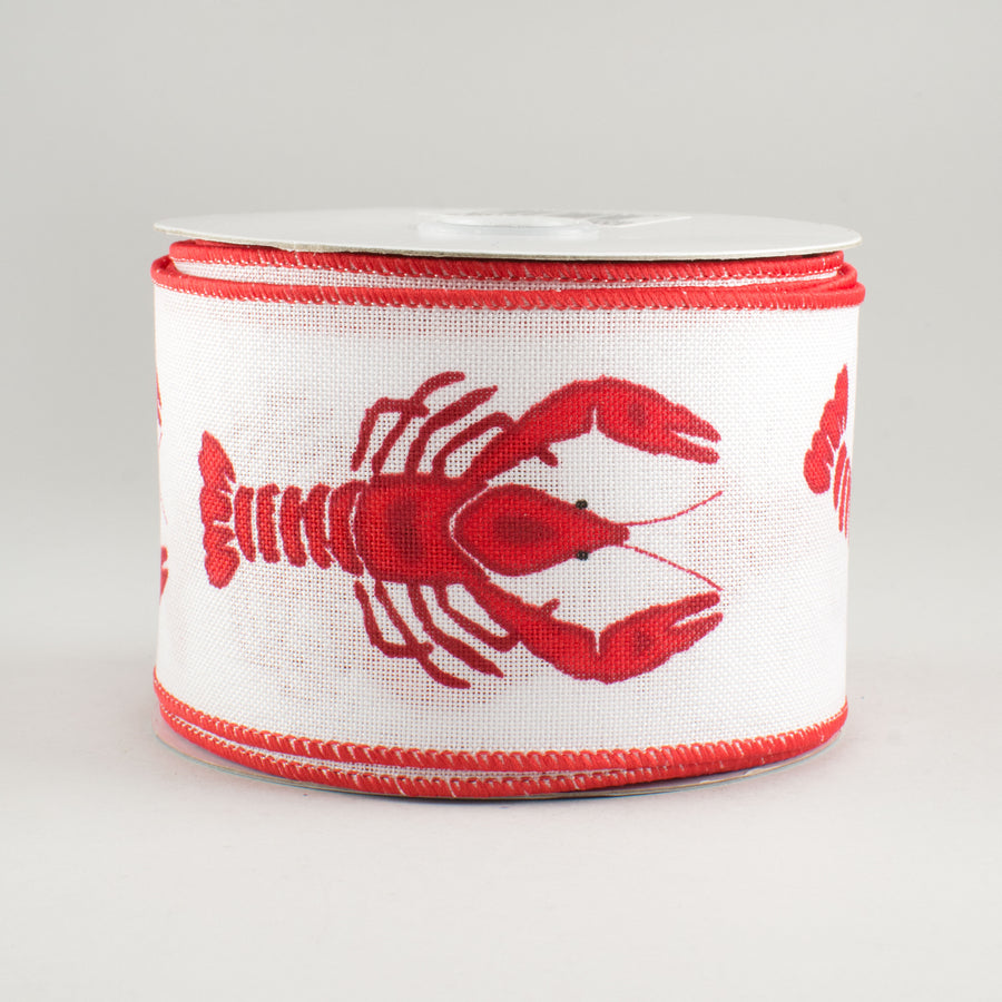 2.5" Crawfish Ribbon: White & Red (10 Yards)