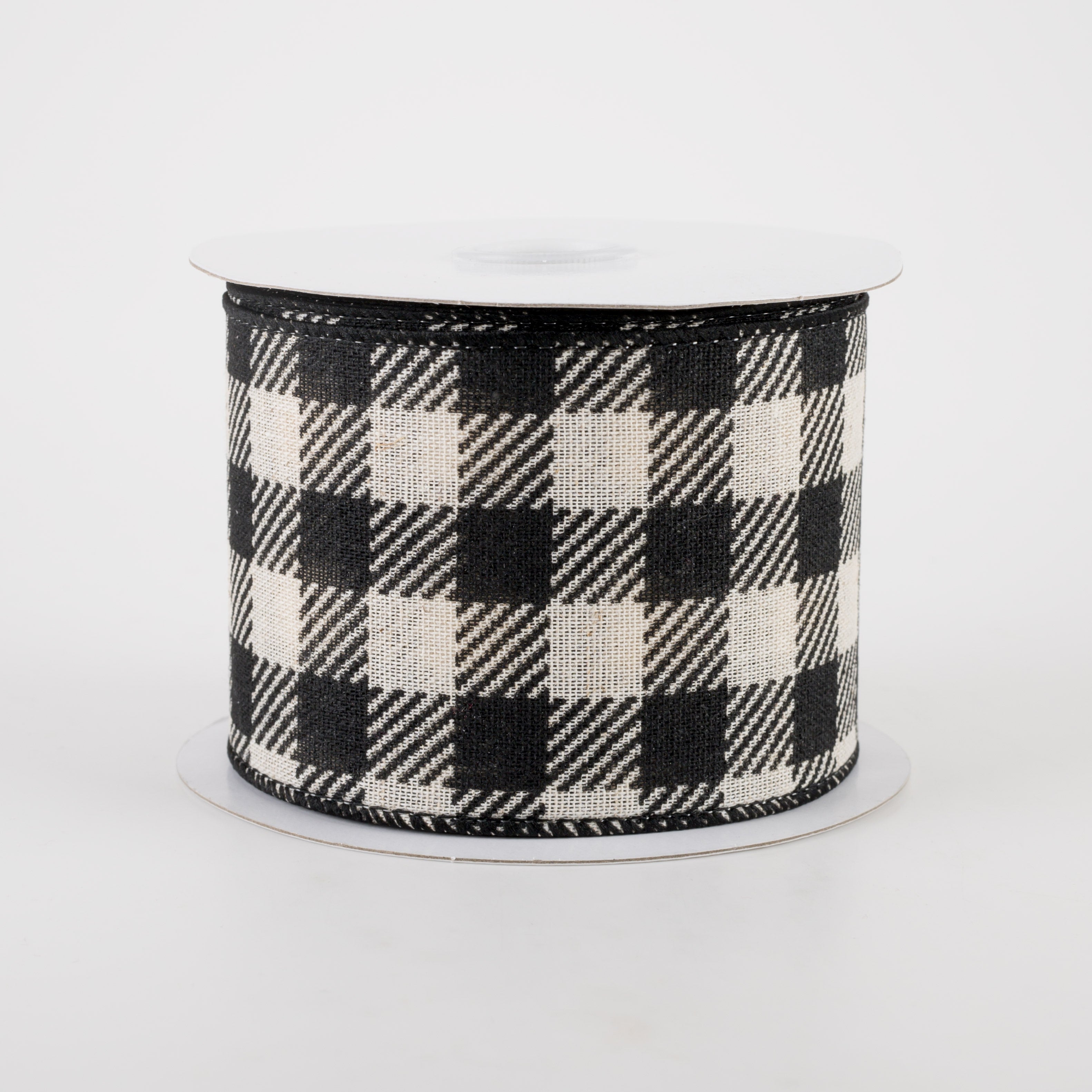 2.5" Cream Canvas Black Buffalo Plaid Ribbon (10 Yards) Item Number: 72125-40-18