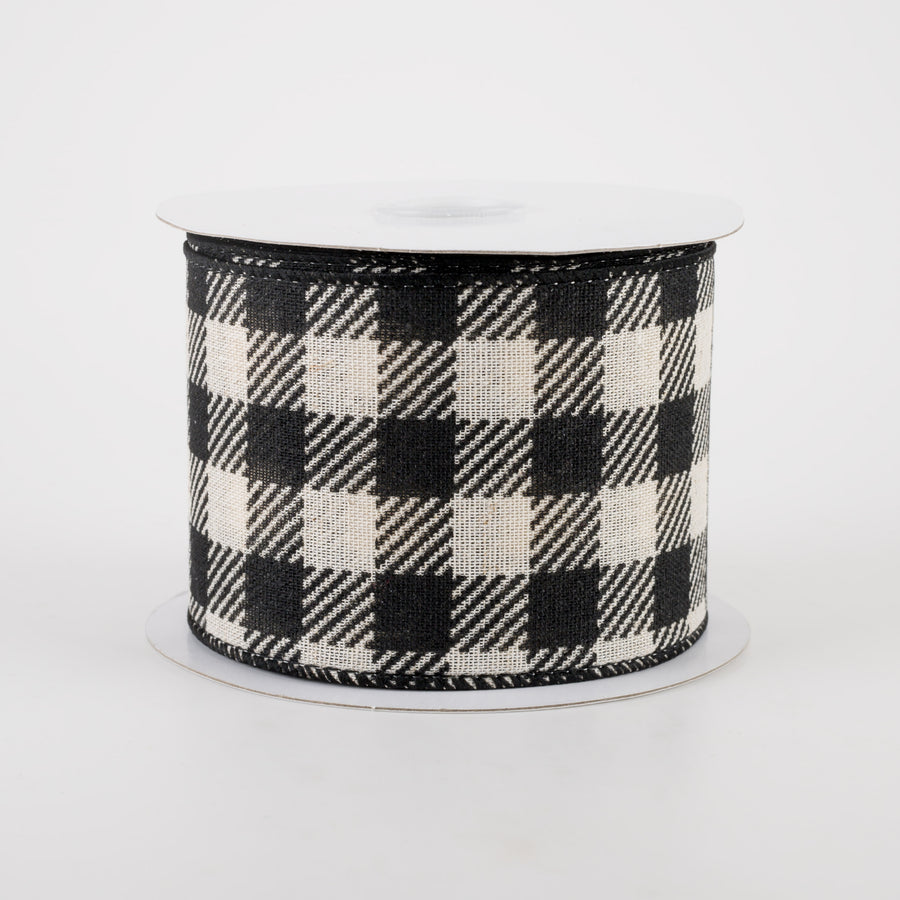 2.5" Cream Canvas Black Buffalo Plaid Ribbon (10 Yards) Item Number: 72125-40-18