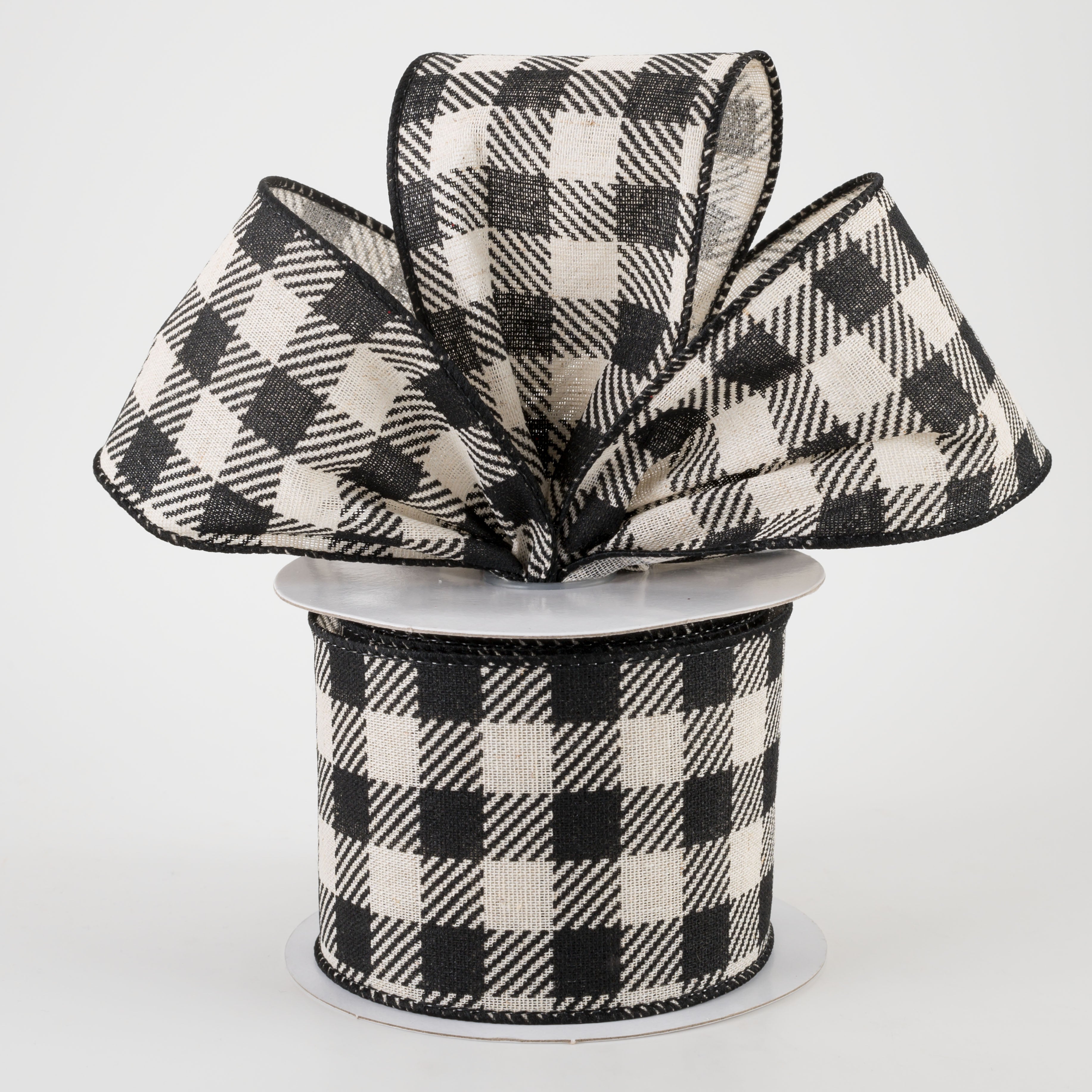 2.5" Cream Canvas Black Buffalo Plaid Ribbon (10 Yards) Lifestyle Photo