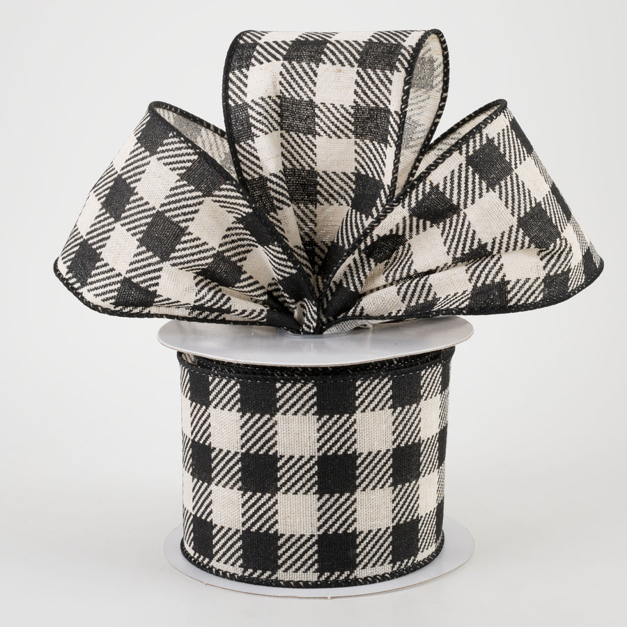 2.5" Cream Canvas Black Buffalo Plaid Ribbon (10 Yards) Lifestyle Photo