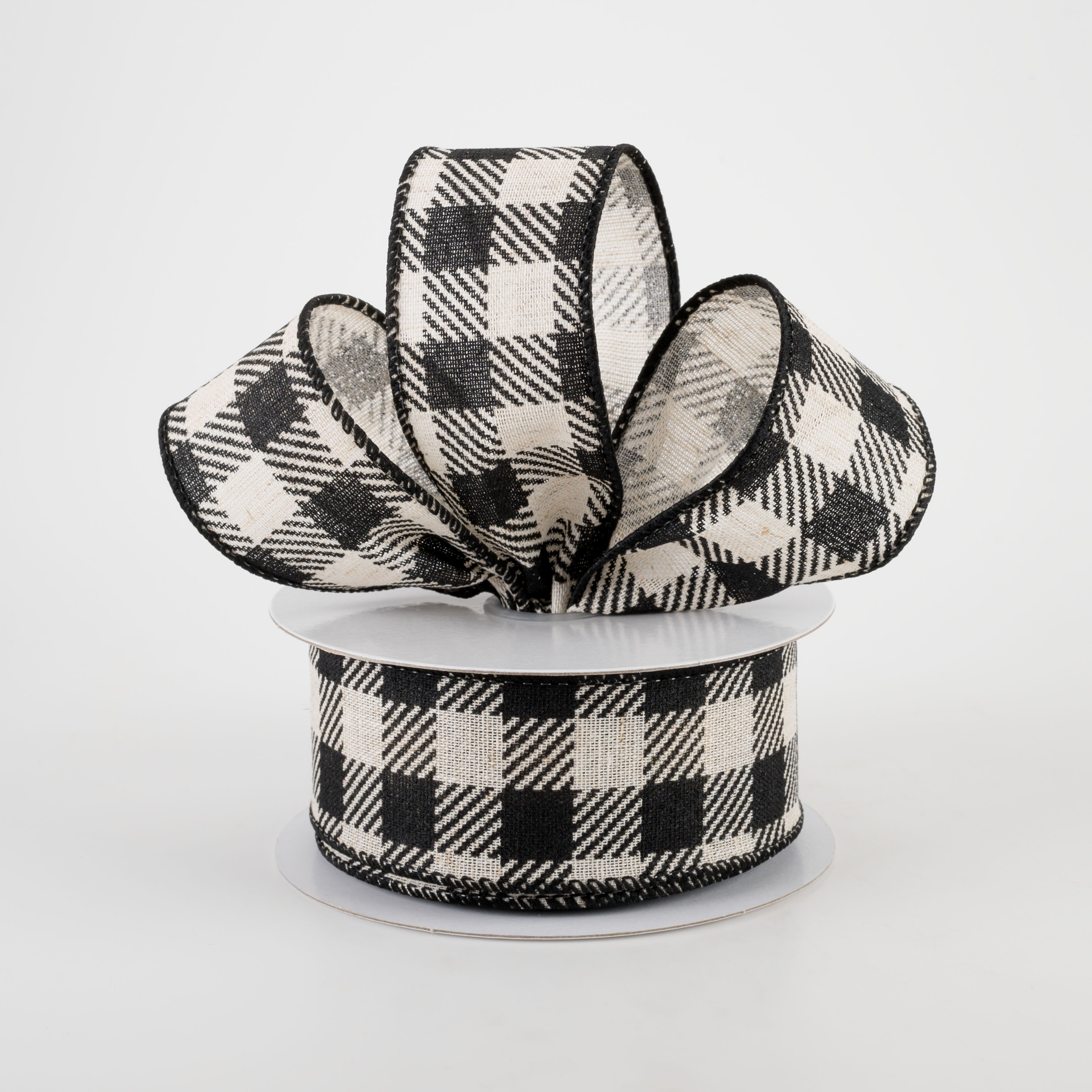 1.5" Cream Canvas Black Buffalo Plaid Ribbon (10 Yards) Lifestyle Photo