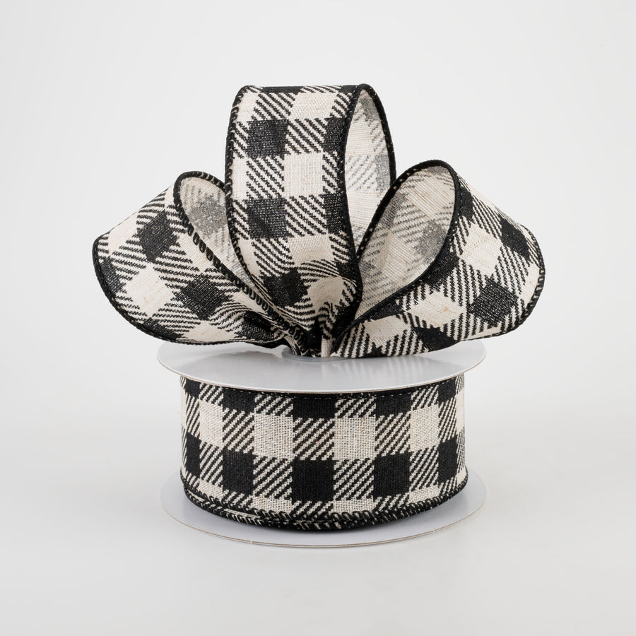 1.5" Cream Canvas Black Buffalo Plaid Ribbon (10 Yards) Lifestyle Photo