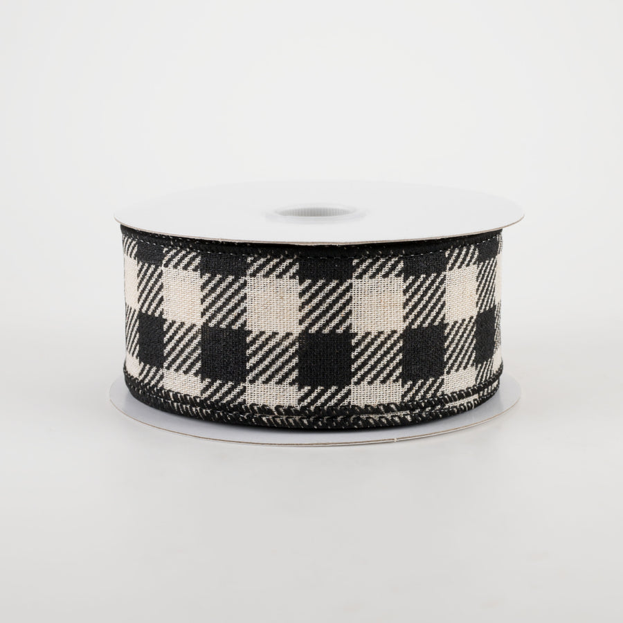 1.5" Cream Canvas Black Buffalo Plaid Ribbon (10 Yards)
