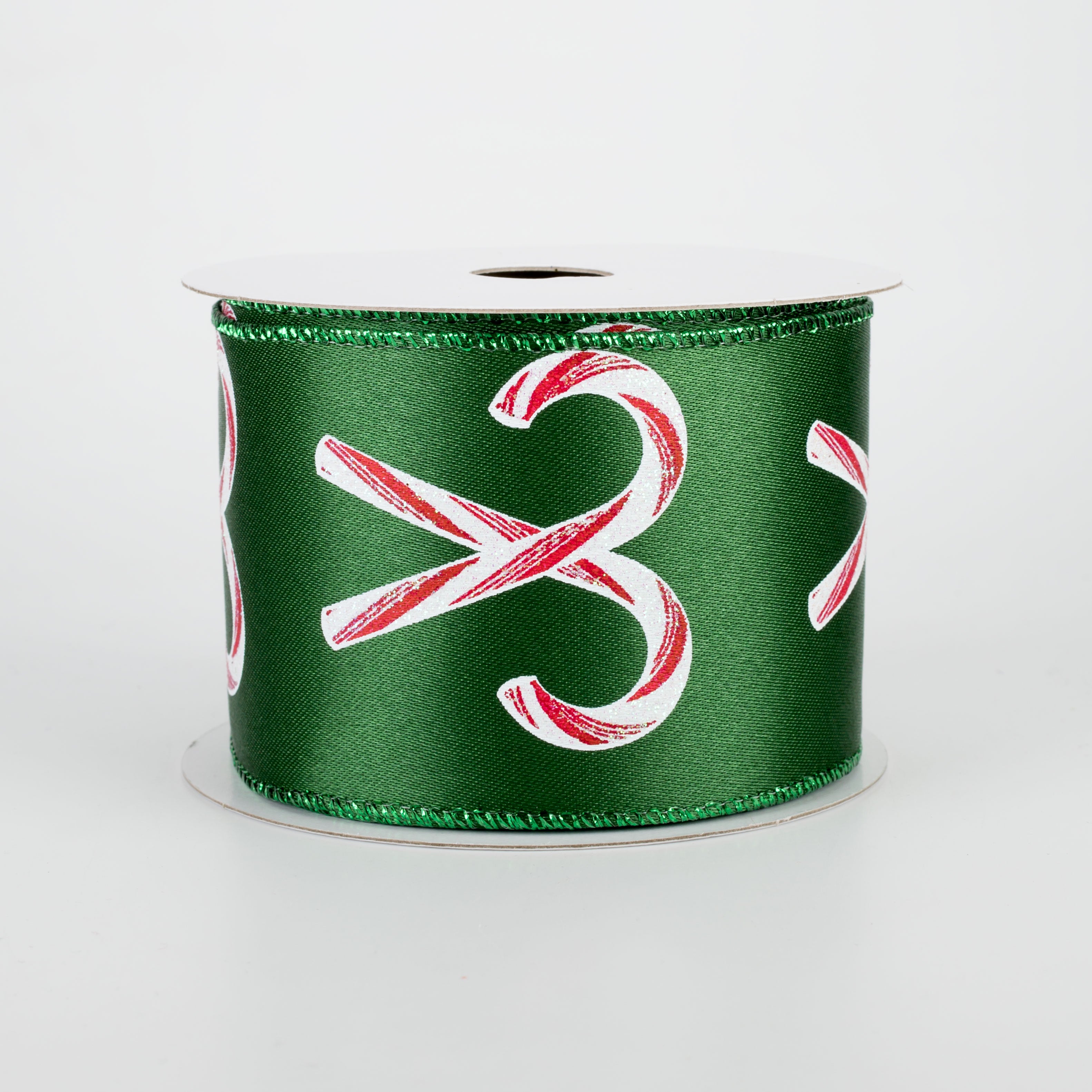 2.5" Criss Cross Candy Cane Ribbon: Emerald (10 Yards)