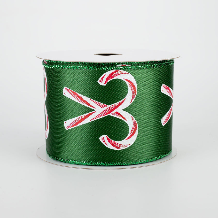2.5" Criss Cross Candy Cane Ribbon: Emerald (10 Yards)