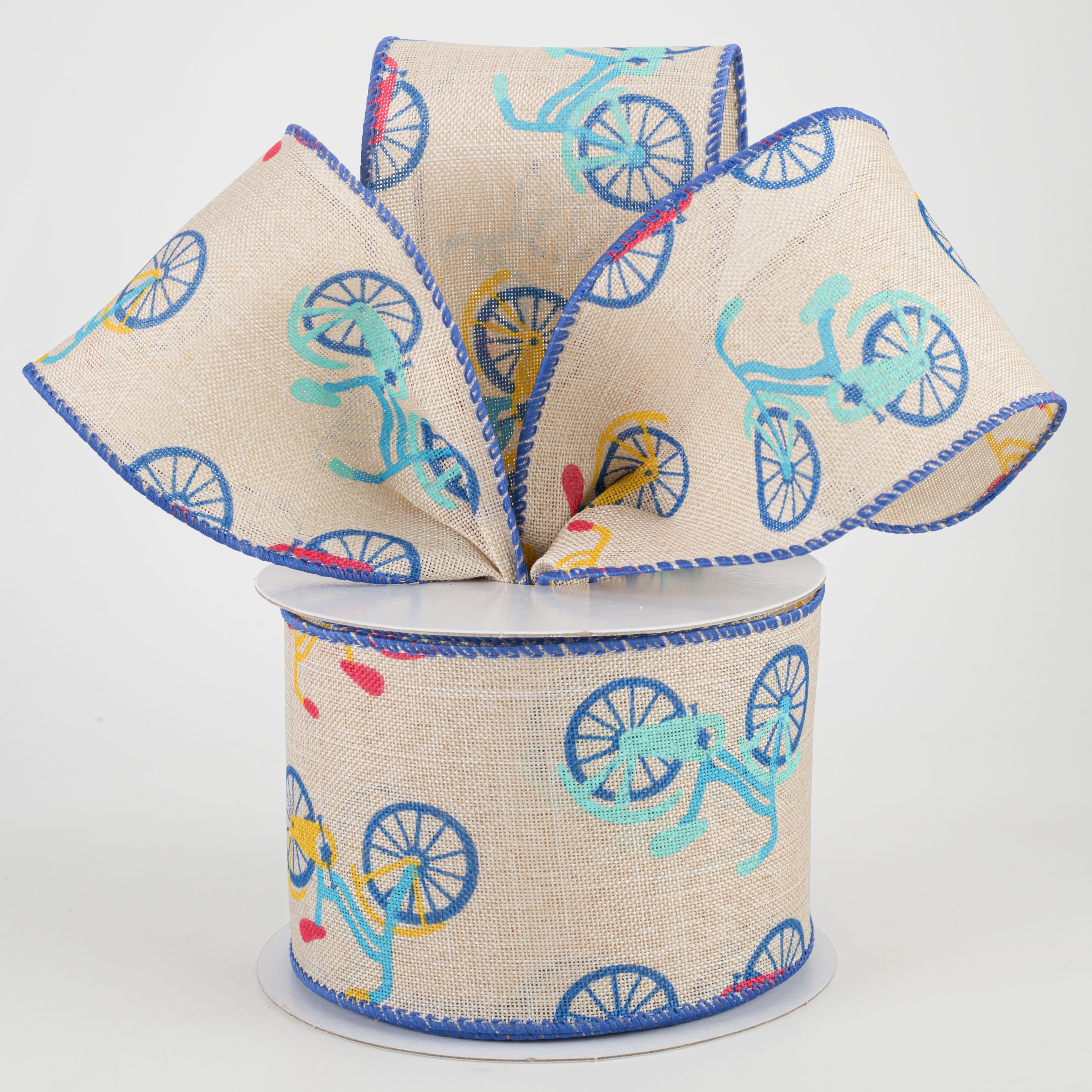 2.5" Cruiser Bike Ribbon: Natural & Blue (10 Yards) Lifestyle Photo