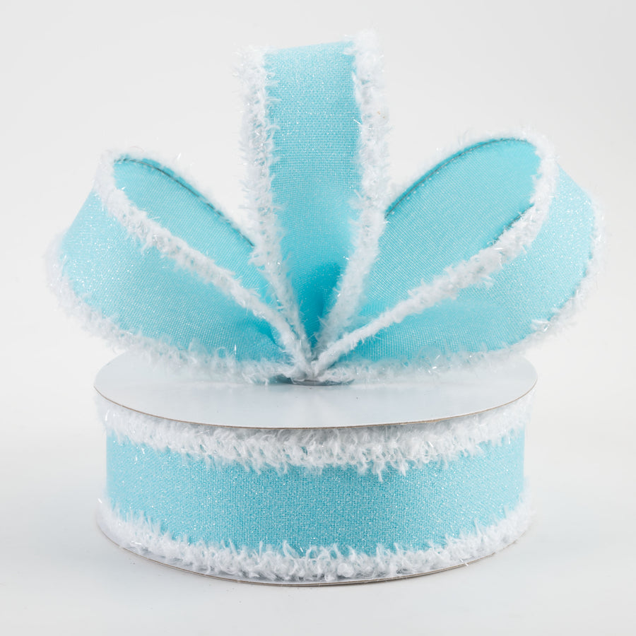 1.5" Crystal Shine Fuzzy Edge Ribbon: Light Blue & White (10 Yards) Lifestyle Photo