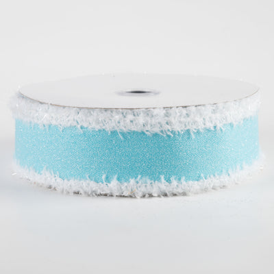 1.5" Crystal Shine Fuzzy Edge Ribbon: Light Blue & White (10 Yards)