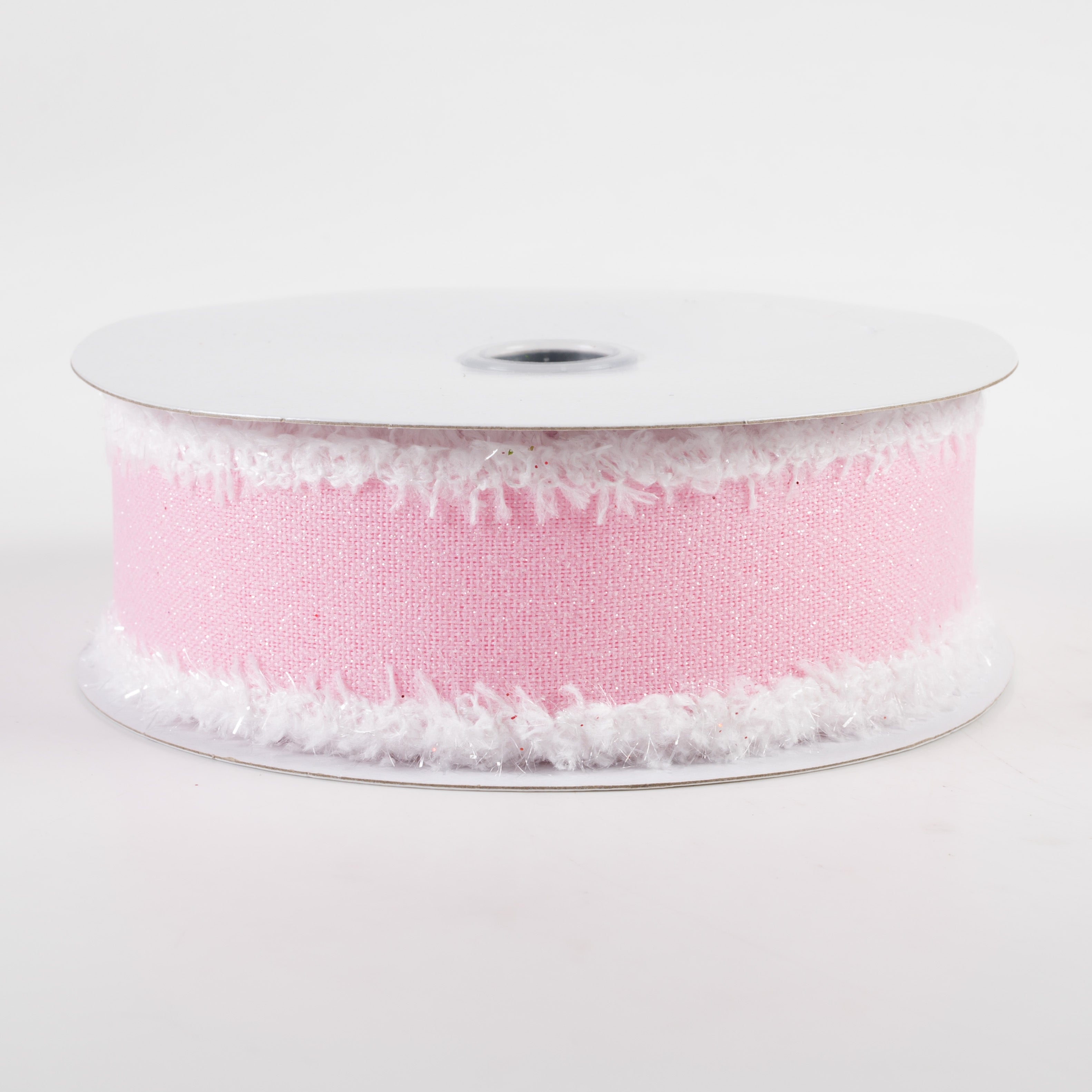 1.5" Crystal Shine Fuzzy Edge Ribbon: Pink & White (10 Yards)