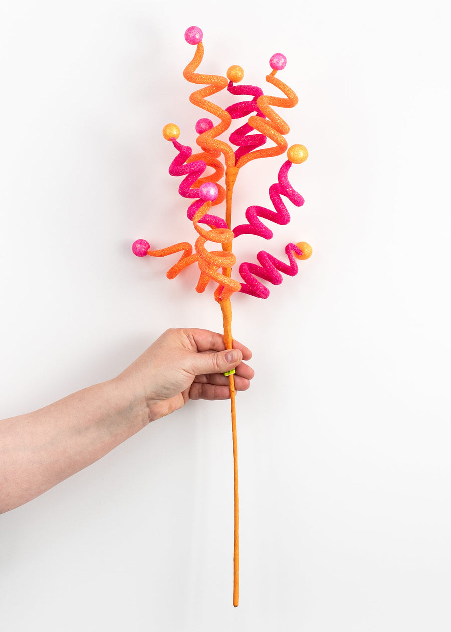 24" Curly Ball Spray: Fuchsia Pink & Orange detail photo 3