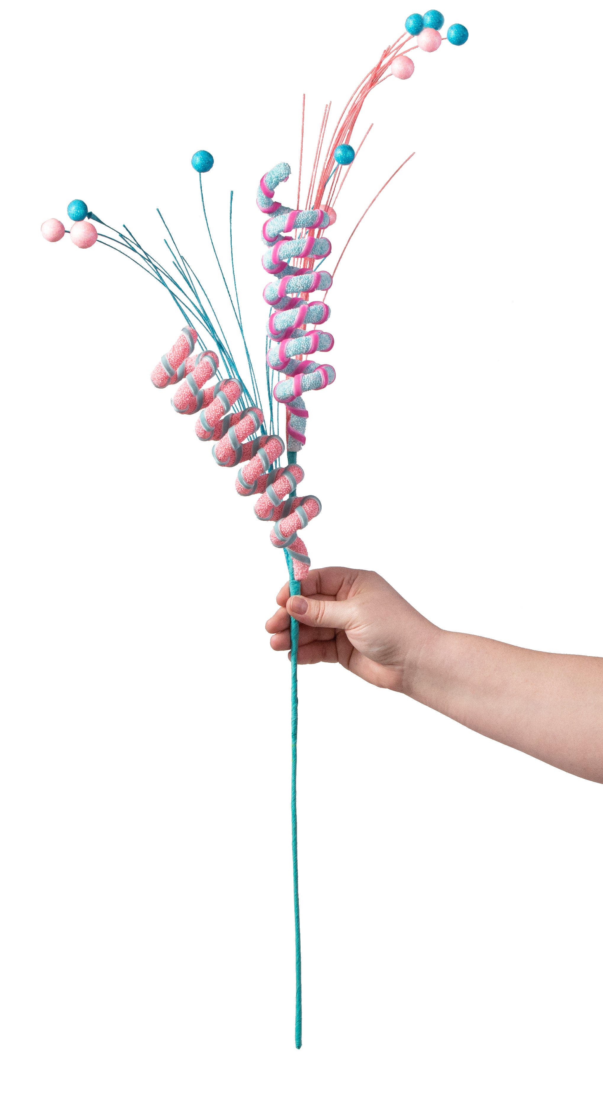 30" Curly Spray: Pink, Coral, Blue detail photo 3