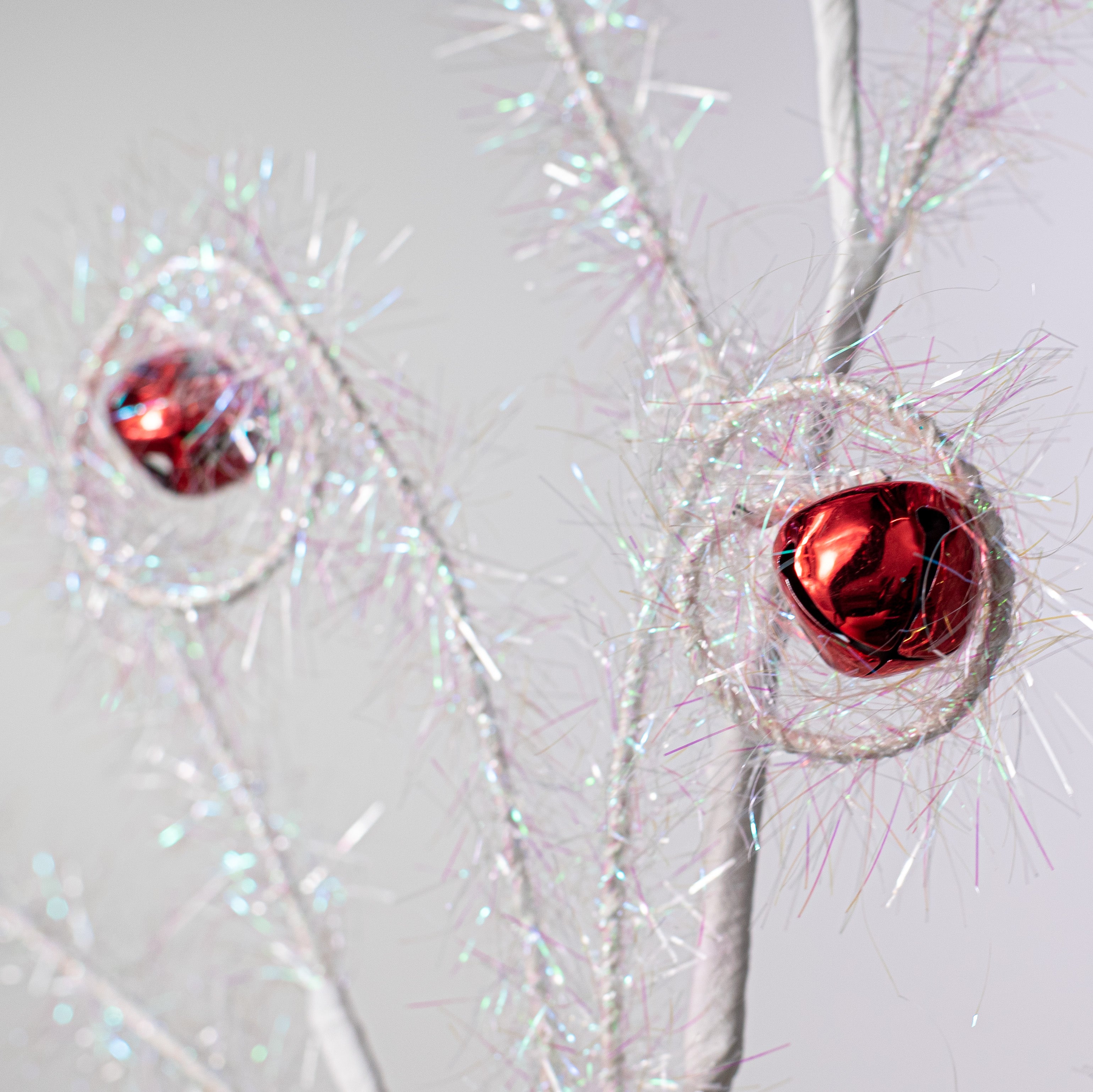 33" Curly Tinsel Jingle Bell Spray: Red & White Lifestyle Photo