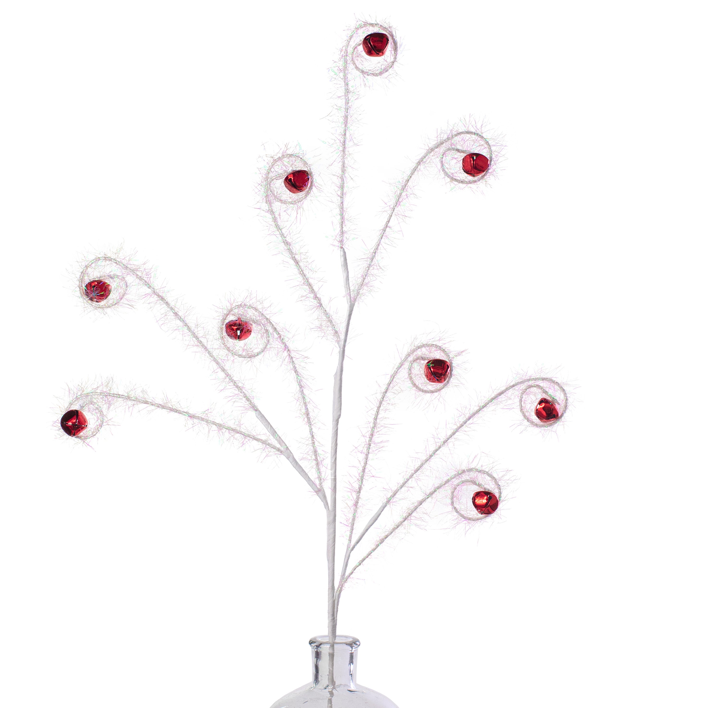 33" Curly Tinsel Jingle Bell Spray: Red & White Item Number: 202002