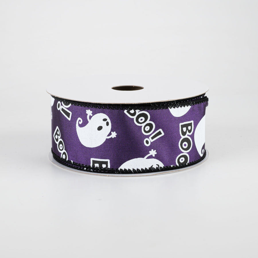 1.5" Cute Boo Ghost Ribbon: Purple (10 Yards)