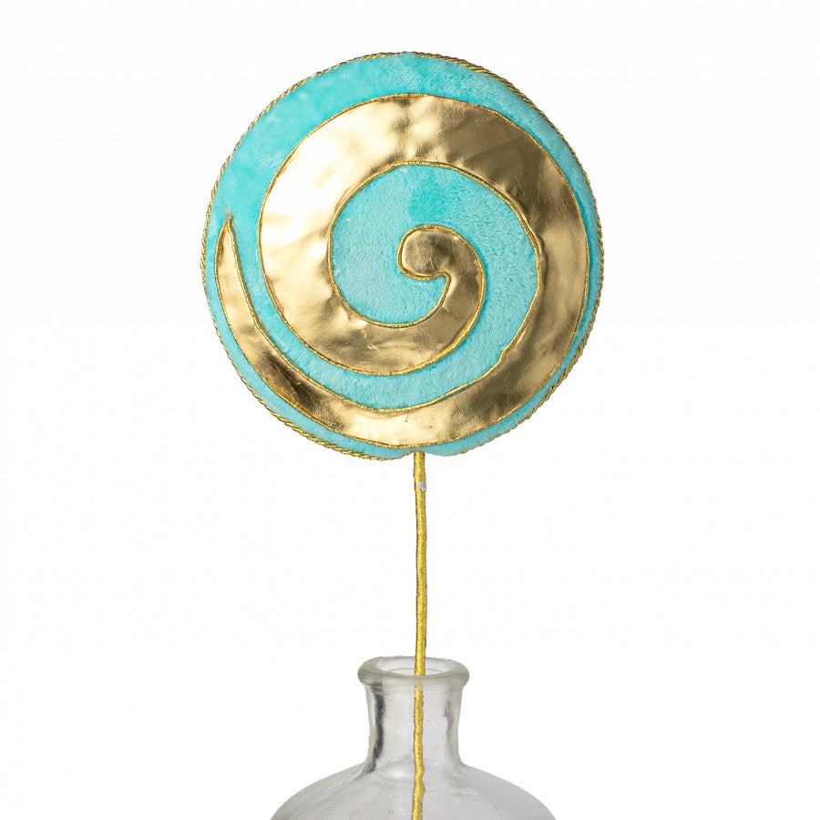 20" Golden Metallic Lollipop Pick: Aqua Blue