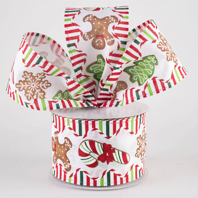 2.5" Christmas Cookies Candy Stripe Wavy Edge Ribbon: White (10 Yards)