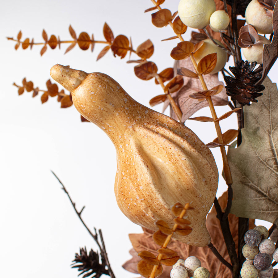 32" Mixed Fall Pumpkins, Leaves & Berries Spray: Brown & Cream