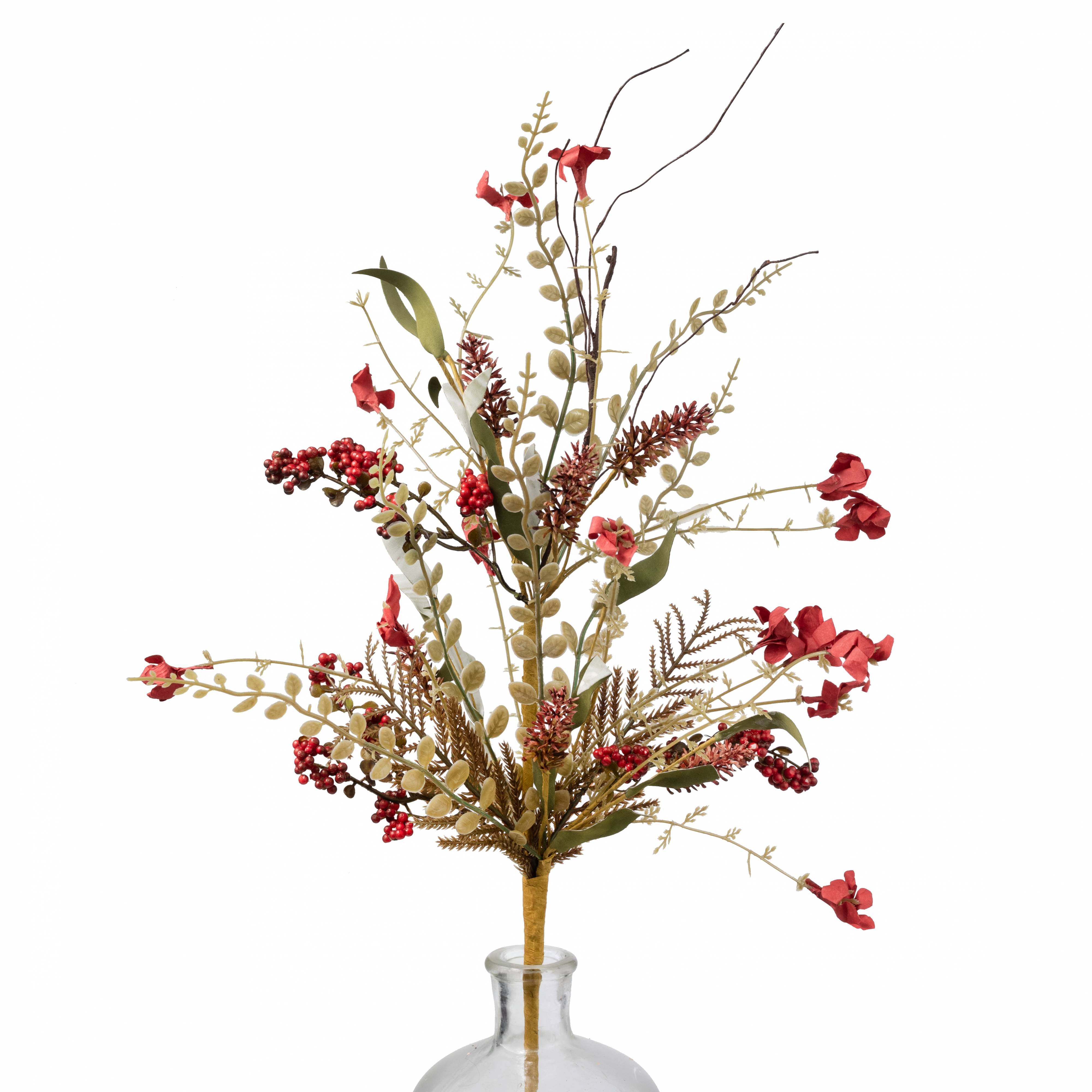24" Fern, Lavender & Berries Filler Spray: Red