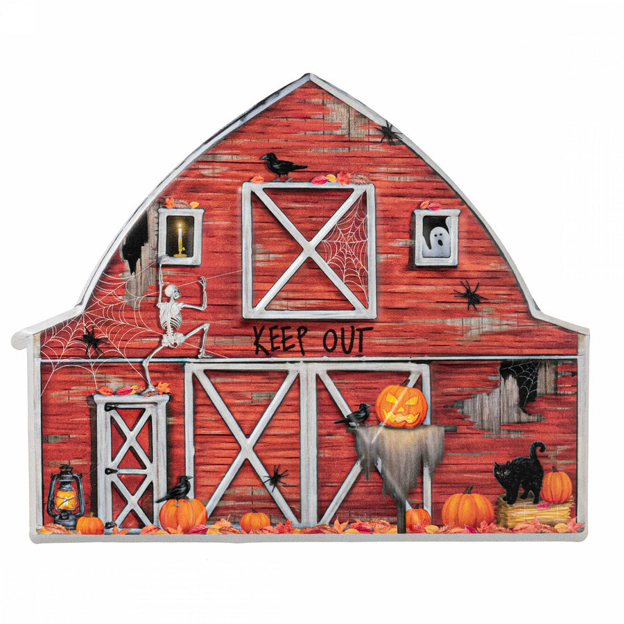 12" Metal Embossed Hanger: Haunted Halloween Barn