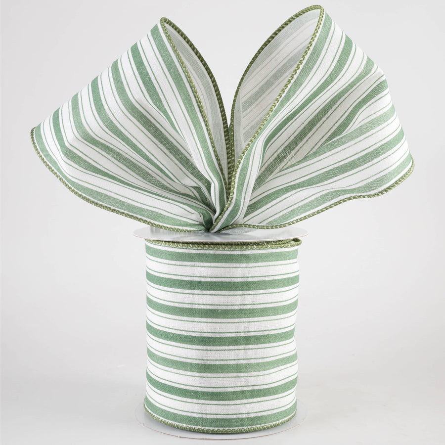 4" Canvas Ticking Stripe Ribbon: Dark Mint on Ivory (10 Yards)