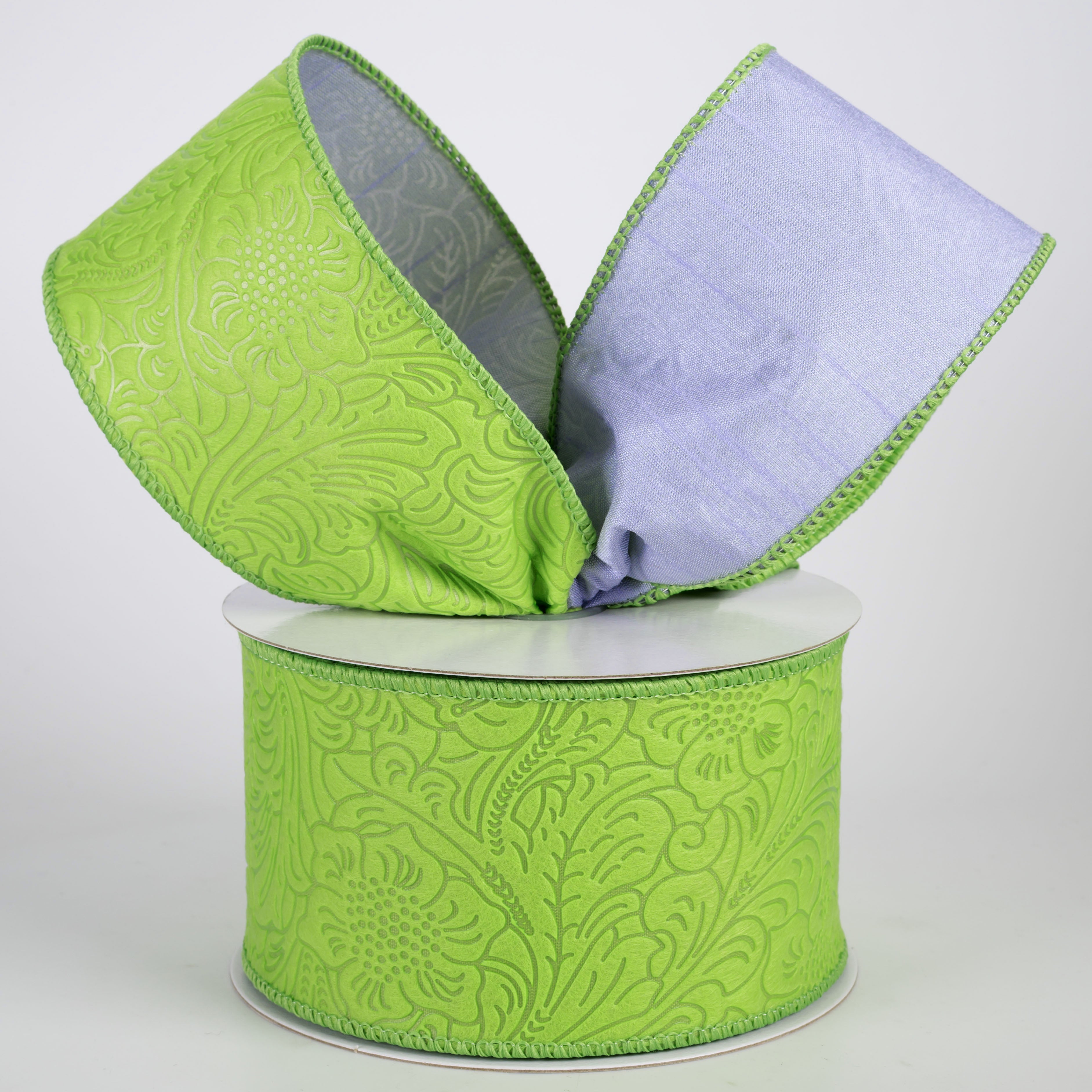 2.5" Double Sided Flower Breeze & Dupioni Ribbon: Lime & Lavender (10 Yards)