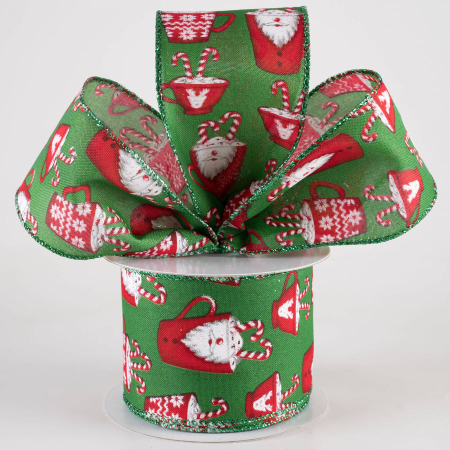 2.5" Santa Mug Hot Cocoa Ribbon: Emerald Green (10 Yards)
