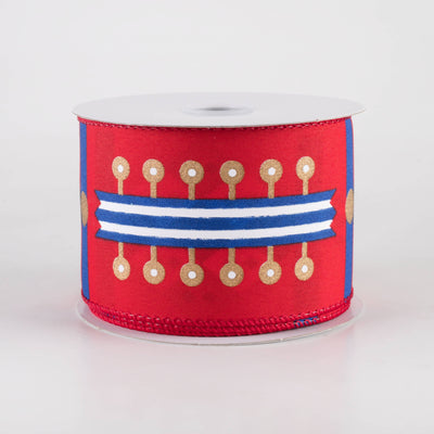 2.5" Nutcracker Stripes & Patterns Ribbon: Red & Blue (10 Yards)