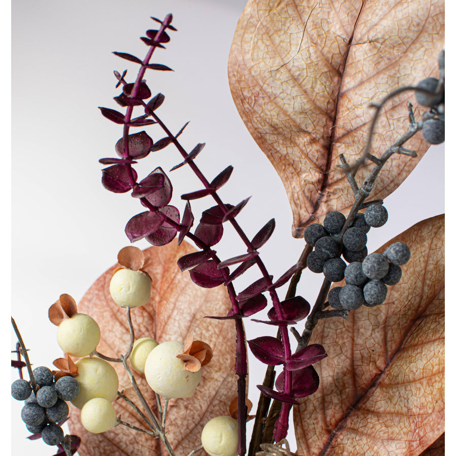 30" Mixed Fall Gourd, Leaves & Berries Spray: Brown & Cream