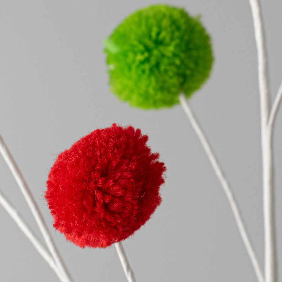 23" 3-Color Pom Pom Spray: Red, White & Lime Green