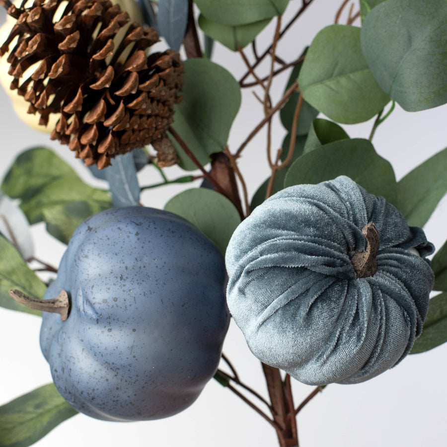 30" Pumpkin & Pinecone Spray: Smoke Blue & Cream