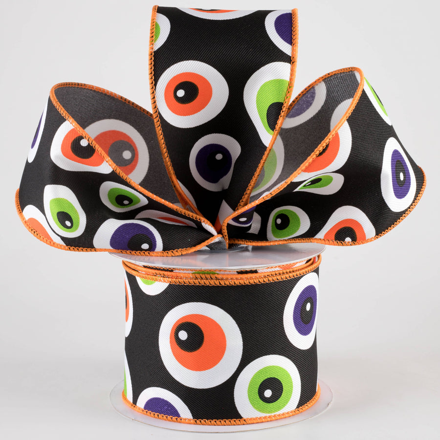 2.5" Big Halloween Eyeballs Ribbon: Black (10 Yards)