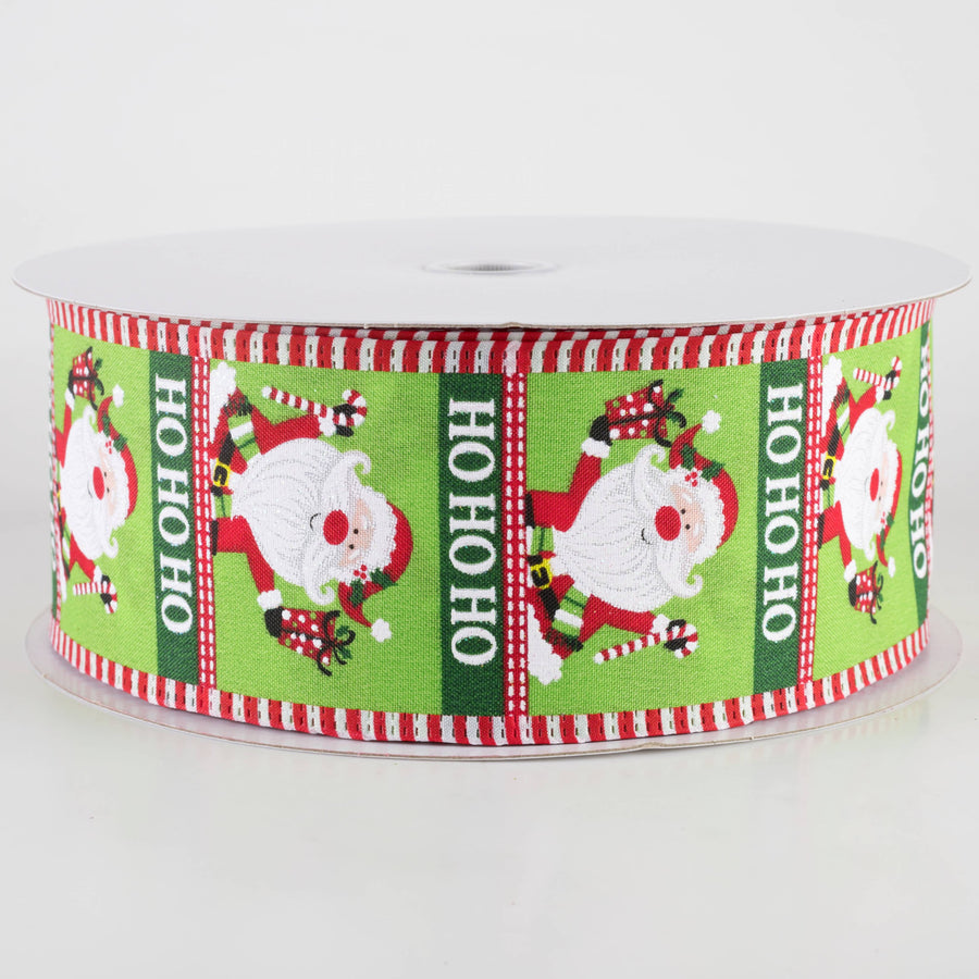 2.5" Jolly Waving Santa Dash Edge Ribbon: Lime (50 Yards)
