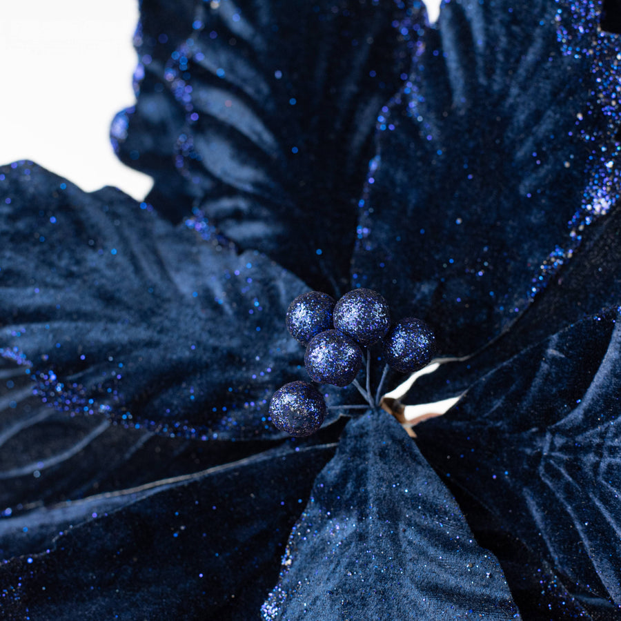 19" x 25" Jumbo Deluxe Velvet Poinsettia Stem: Navy Blue