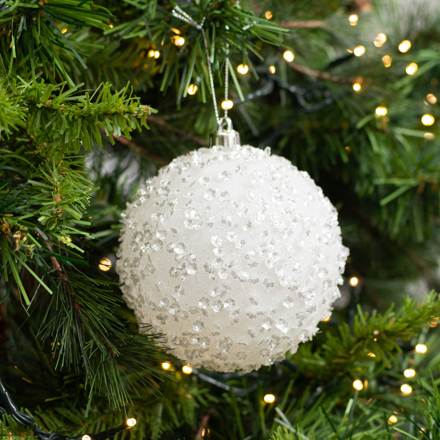 100mm Sequin & Glitter Ball Ornaments: White (Box of 4)