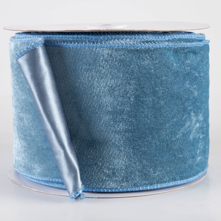 4" Deluxe Velvet Satin Backing Ribbon: Smoke Blue (10 Yards)