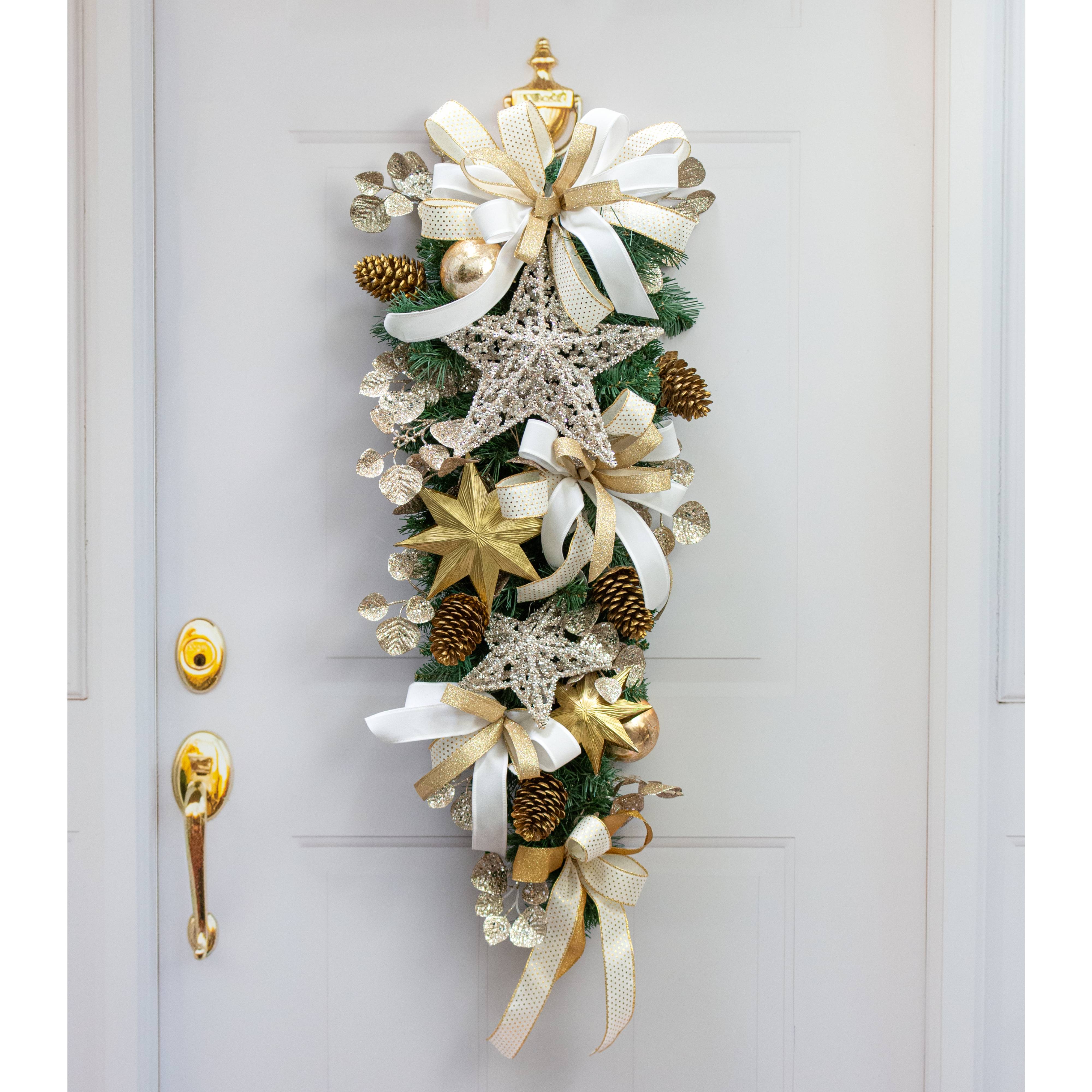 12" Sequined Star Ornament: Champagne Gold