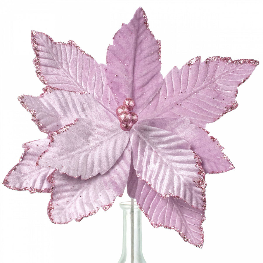 14" x 16" Velvet Poinsettia Stem: Lavender Pink